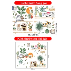 Decal dán tường Tranh dán tường Sticker Dán Tường Mẫu mèo con và hoa Cho bé ZH96