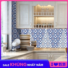 Bộ 12 Decal gạch bông - Decal dán tường kính sàn nhà gỗ - Giấy dán tường