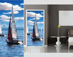 [210*90CM] Decal dán tường-decal dán cửa-Thuyền buồm-Decal nguyên miếng