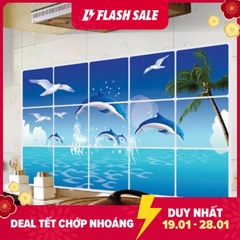 Miếng dán bếp giấy dán bếp chống dầu mỡ Decal giấy dán tường Dán Bếp - Cá heo Kích thước 50 x 70 cm chất liệu cách nhiệt chống thấm dầu mỡ không thấm nước chịu nhiệt tốt