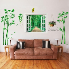 [ Size Lớn ] Decal dán tường kết hợp Bụi Tre - Cửa Sổ AM9104-AY823
