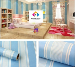 10M giấy dán tường có keo sọc trắng xanh- khổ 45 cm hpmwallpaper