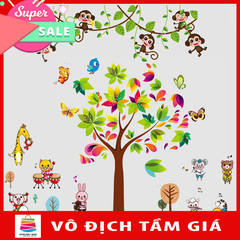 [ Size Lớn ] Decal dán tường kết hợp Khu rừng hạnh phúc AY7247+AY7155+AY7114