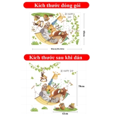 Decal dán tường Tranh dán tường Sticker Dán Tường Mẫu Các con thú Happy Day Cho bé ZH99