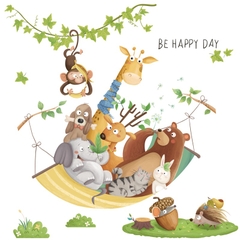 Decal dán tường Tranh dán tường Sticker Dán Tường Mẫu Các con thú Happy Day Cho bé ZH99
