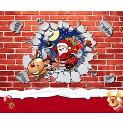 Decal dán tường Giáng Sinh 3D Ông già Noel ABQ6005 trang trí tường, Sticker, Miếng dán tường, hình dán