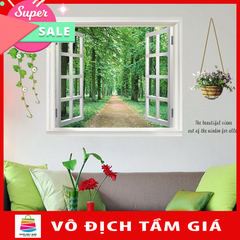 Decal dán tường cửa sổ rừng xanh AY823 - Decal nguyên miếng