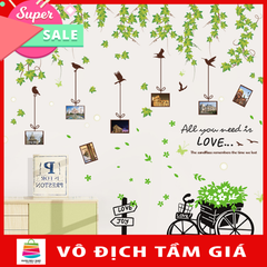 Decal dán tường Mẫu Khung tranh và xe đạp có sẵn keo chỉ cần bóc dán