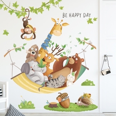 Decal dán tường Tranh dán tường Sticker Dán Tường Mẫu Các con thú Happy Day Cho bé ZH99