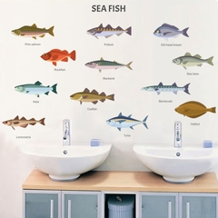 Decal dán tường Sticker dán tường in chất lượng cao có keo mặt sau mẫu Các loại cá biển DD223002