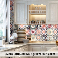 [HCM]Bộ 24 Sticker Decal gạch bông 20cm*20cm - Sticker Decal dán tường kính sàn nhà gỗ - Giấy dán tường ko cần thêm keo