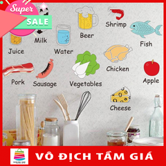 Decal dán tường từ vựng tiếng anh về các loại thực phẩm cho bé AM7090-kiddecals