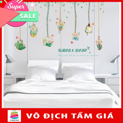 Decal giấy dán tường giỏ hoa xương rồng XC9059