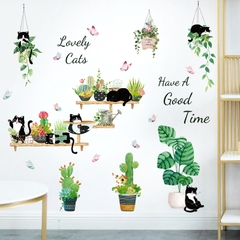 Decal dán tường Sticker dán tường in chất lượng cao có keo mặt sau mẫu LoveLy Cats HT94022