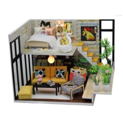 Nhà búp bê - Có Đèn Led - Cathy's House Tặng Kèm Mica Che Bụi và Bộ Dụng Cụ Lắp Ráp