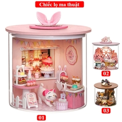 Nhà búp bê Mô hình nhà gỗ lắp ráp có đèn led  Magic House Tặng kèm bộ dụng cụ lắp ráp