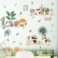 Decal dán tường Tranh dán tường Sticker Dán Tường Mẫu mèo con và hoa Cho bé ZH96
