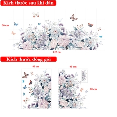 Decal dán tường Sticker dán tường in chất lượng cao có keo mặt sau mẫu Hoa Mẫu Đơn ZH89