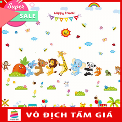 [ Size Lớn ] Decal dán tường kết hợp Happy Travel XL8221+SK9001
