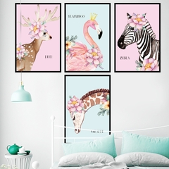 Decal dán tường Sticker dán tường in chất lượng cao có keo mặt sau mẫu Các con thú phong cách Vintage ZH56