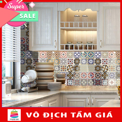Bộ 12 Decal gạch bông - Decal dán tường kính sàn nhà gỗ - Giấy dán tường ko cần thêm keo