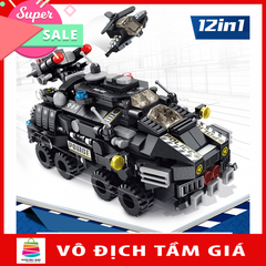 Đồ chơi lắp ráp trẻ em bằng nhựa ABS an toàn - Mẫu xe SWAT 12 trong 1 với gần 600 chi tiết 633010