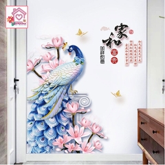 Decal dán tường Chim Công SK9374 trang trí tường phòng khách phòng ngủ - Sticker - Miếng dán tường - Hình dán