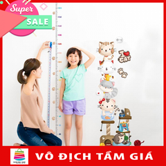 Decal dán tường đo chiều cao gia đình mèo SK9332