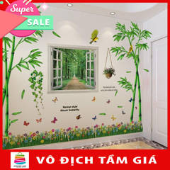 [ Size Lớn ] Decal dán tường kết hợp Bụi Tre - Cửa Sổ - Chân Tường Hoa AM9104-AY701-AY823