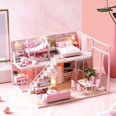 Nhà búp bê barbie bằng gỗ lắp ghép có nội thất và đèn như hình L027 Tặng Mica Diydollhouse