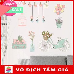 Decal dán tường xe đạp và hoa SK7159- Flowerdecal
