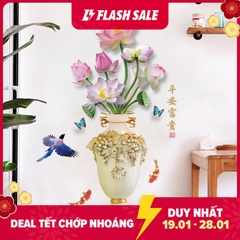 Decal dán tường bình hoa sen SK9328. Dễ dàng thi công và tháo bỏ phù hợp dán trên tất cả các bề mặt nhẵn mịn