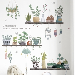 Decal dán tường mẫu kệ hoa Sticker tranh dán tường có sẵn keo