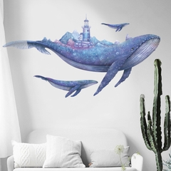 Decal dán tường Cá Voi Xanh Sticker tranh dán tường có sẵn keo