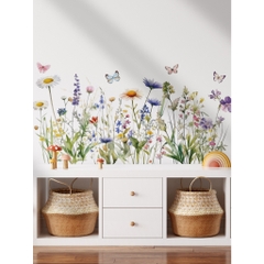 Decal dán tường mẫu Cánh Đồng Hoa Sticker Tranh Dán Tường Có Sẵn Keo