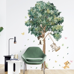 Decal dán tường mẫu cây xanh và xích đu Sticker Tranh Dán tường có sẵn keo