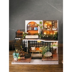 Nhà búp bê lắp ráp Forest Tea Shop Có Đèn Led, Tặng Kèm Mica che bụi và dụng cụ lắp ráp