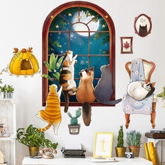 Decal dán tường mẫu Gia Đình Nhà Mèo Sticker tranh dán tường có sẵn keo ZH-1007