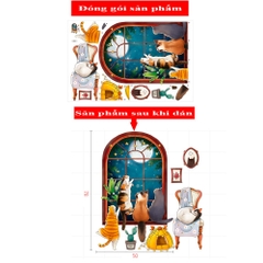 Decal dán tường mẫu Gia Đình Nhà Mèo Sticker tranh dán tường có sẵn keo ZH-1007