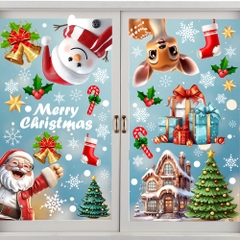 Sticker Decal Tranh trí giáng sinh, Noel Cây Thông, Ông Già Noel, Tuần Lộc in kĩ thuật cao JD2315