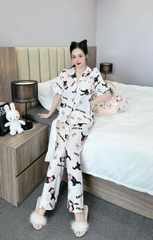 Đồ ngủ Pijama hàng hiệu form dài lụa cao cấp hottrent Họa tiết Luck Cat DN172240