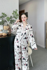 Đồ ngủ Pijama hàng hiệu form dài lụa cao cấp hottrent Họa tiết Luck Cat DN172240