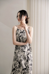 Đầm voan 2 dây xếp ly hoạ tiết trắng đen Xiny D285230