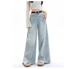 Quần Jean Nữ Ống Rộng Phong Cách Retro Mỹ, Gấu Sơ Vin, Cạp Cao, Dáng Suông Tôn Dáng, Thiết Kế Mới QJ060250