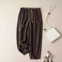 Quần vải ống rộng cotton lanh phong cách Hàn Quốc - cạp chun rút tôn dáng