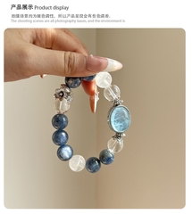 Vòng tay đá tự nhiên Aquamarine, Thạch Anh Xanh Bạc S925 Cao Cấp TS114240