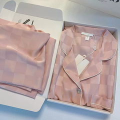 Bộ Đồ Ngủ Pijama Nữ Lụa Băng Kiểu Pháp - Áo Cổ Bẻ Dài Tay In Họa Tiết Phối Quần Dài, Nhiều Họa Tiết
