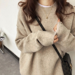 Áo Sweater len dệt kim màu trơn basic cổ tròn kiểu pháp xu hướng thu đông D386240