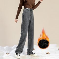 Quần jeans ống đứng Form rộng lót nhung dày ấm áp cho mùa thu đông XINY QJ038250