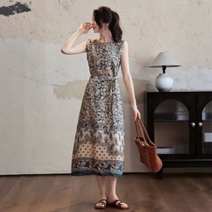 Đầm Voan Hoa Cổ Tròn Dáng Dài Phong Cách Nghỉ Dưỡng Châu Âu